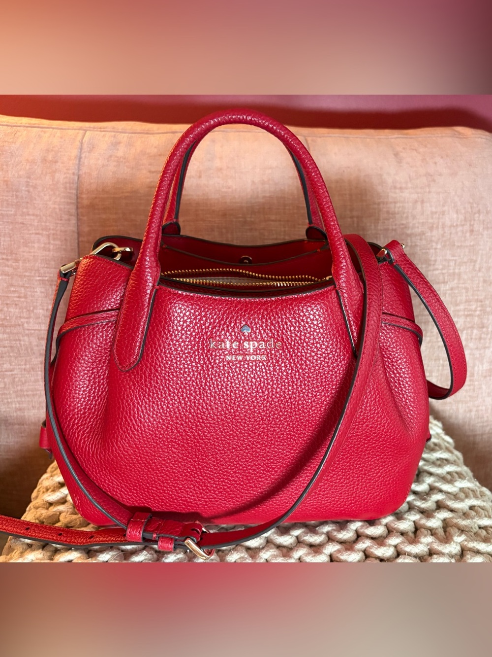 kate spade red pebbles leather dumpling bag